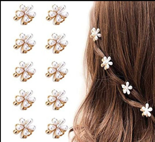 Mini Pearl Daisy Hair Claw Clips – 10 Pieces