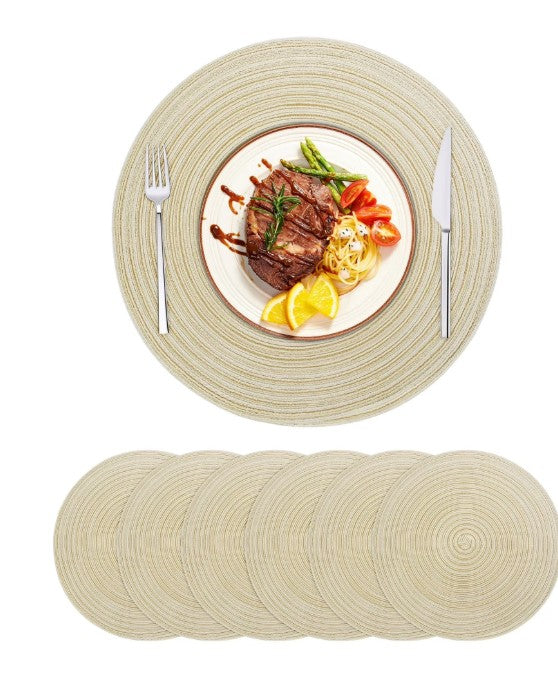 15" Round Braided Placemats – Set of 6, Beige